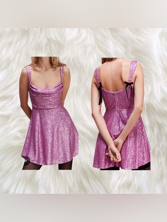 For Love And Lemons Dresses & Skirts - For Love & Lemons Candice Sequin Mini Dress XL Cowl Neck Pink (Fits S or M)